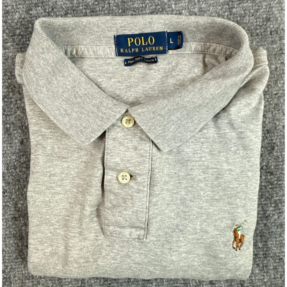 Polo Ralph Lauren Mens Gray Pima Soft Touch Short Sleeve Polo Shirt Large